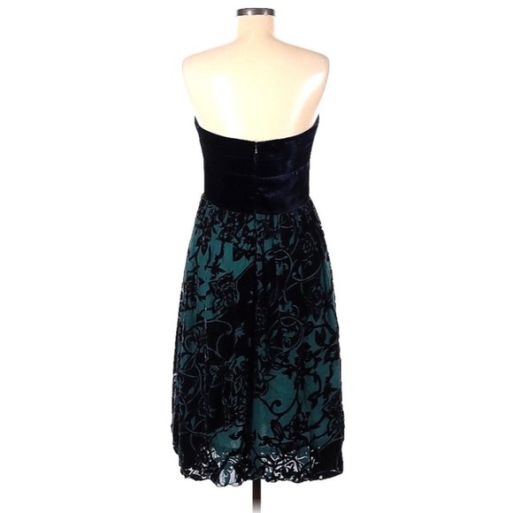 WD.NY Strapless Velvet Cocktail Dress Size 8 Sweetheart Neck Floral Silk Blend - Picture 6 of 9